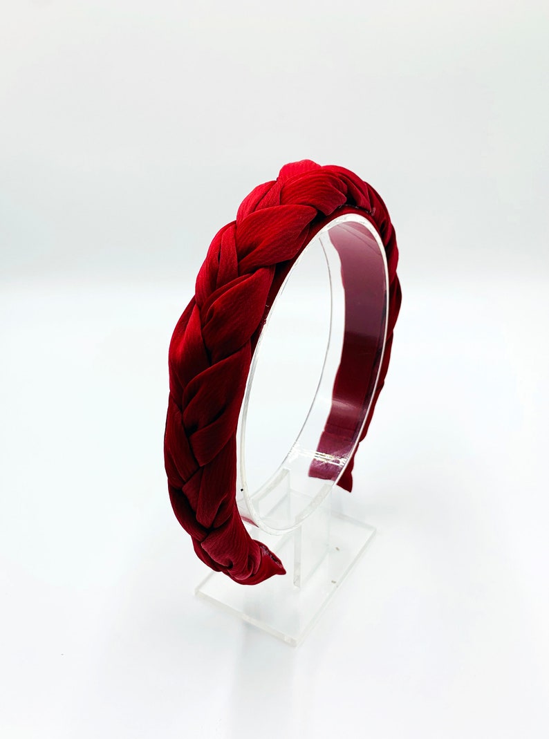 Serre-tête tressé en satin rouge, serre-tête élégant, aliceband tressé, serre-tête bohème, serre-tête en mousseline de soie, serre-tête matador, bandeaux pour femme image 5