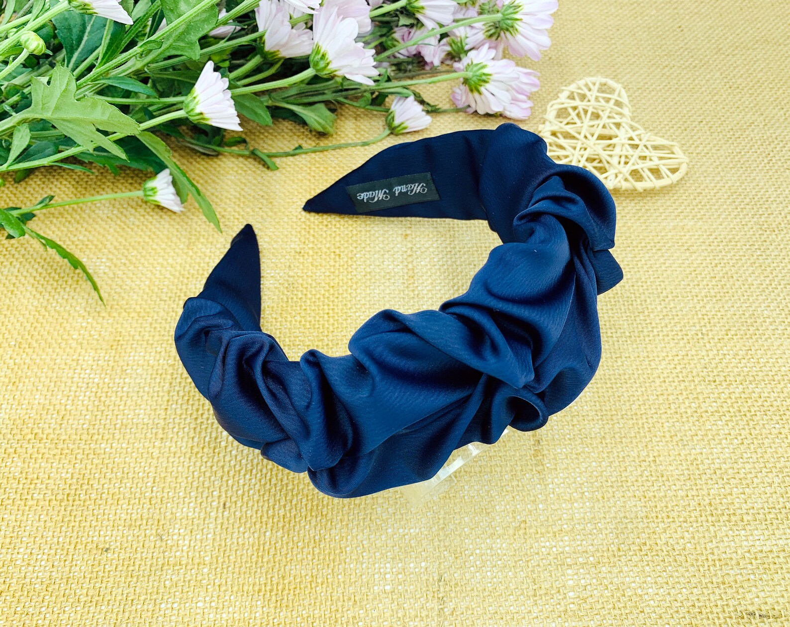 Navy blue Satin Ruched Ruffle Headbandgray satin Scrunchie Etsy