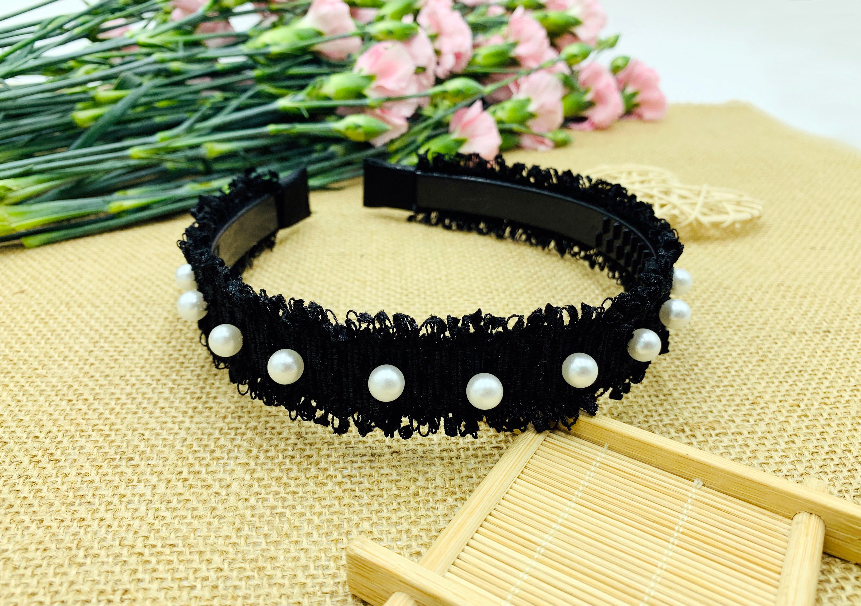 RESERVED FOR @daniella185 Elegant Black and White Tweed Headband Bari and Lynn Black and White Padded Tweed Headband – Jojo Mommy main image 2
