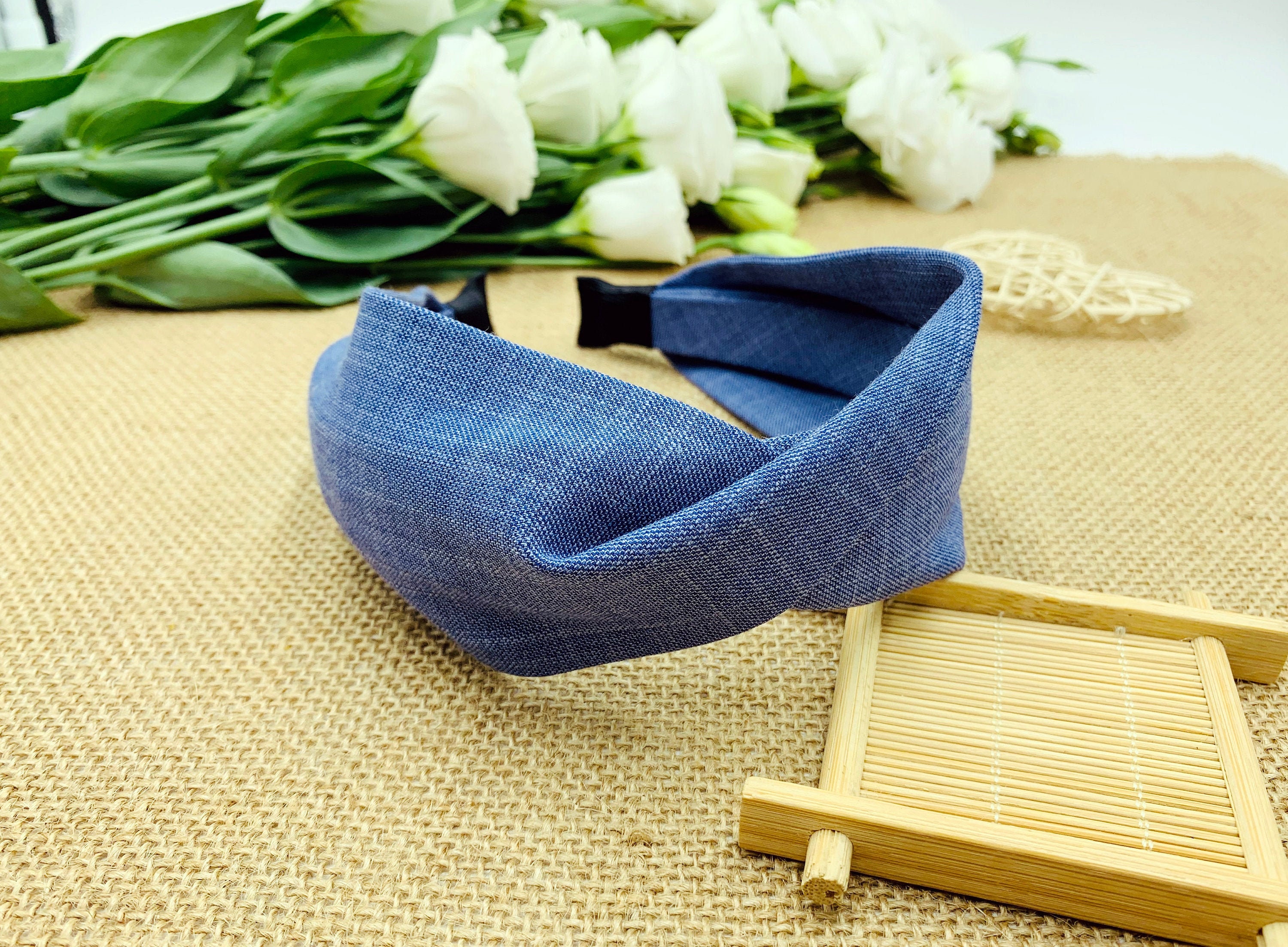 Denim Pearl Headband - Etsy