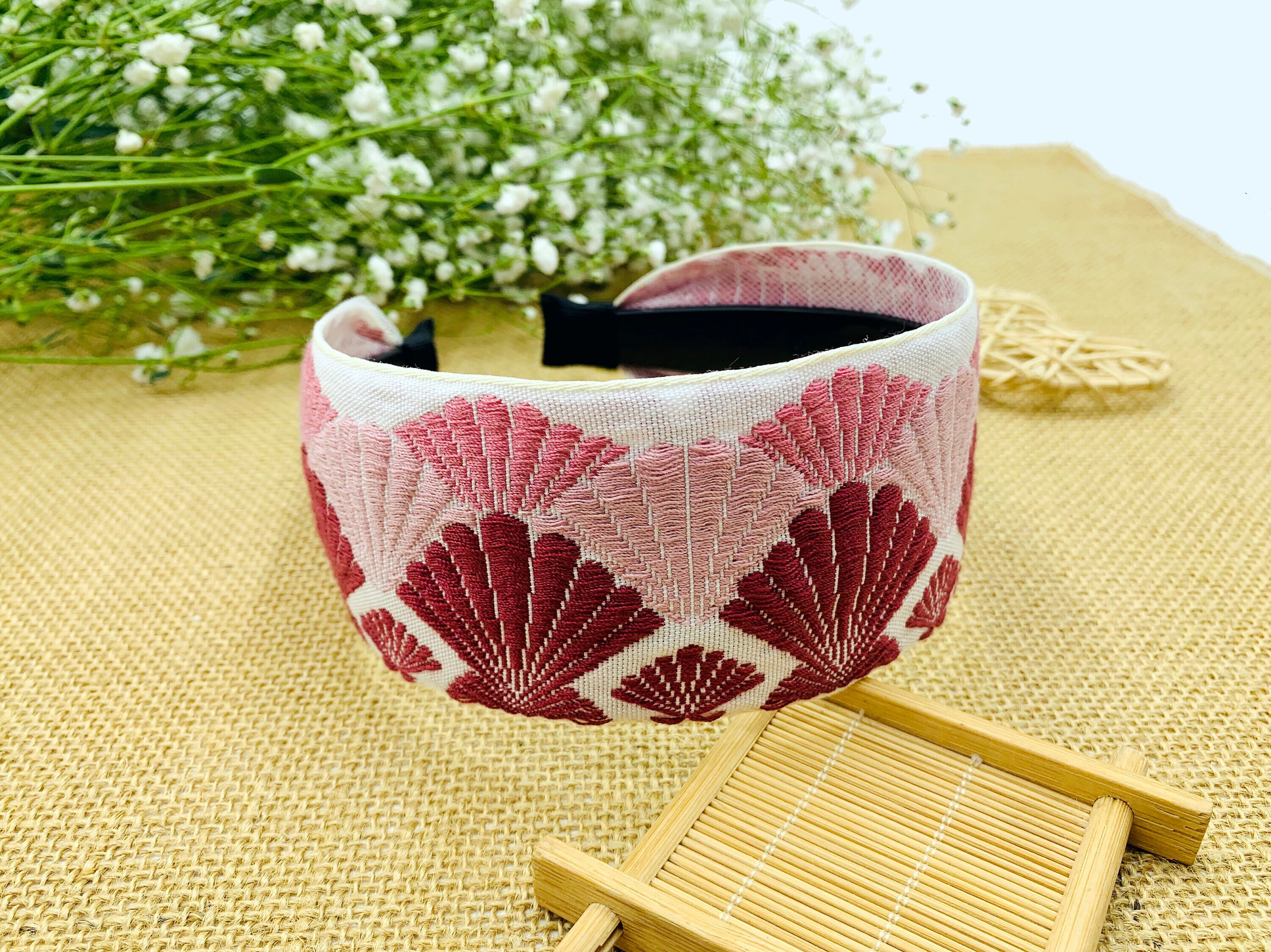 Wine red embroidery ribbon wide Headband,ribbon Headband,Original Boho Headband,Aliceband,stylish fashion hairband,Headbands for women