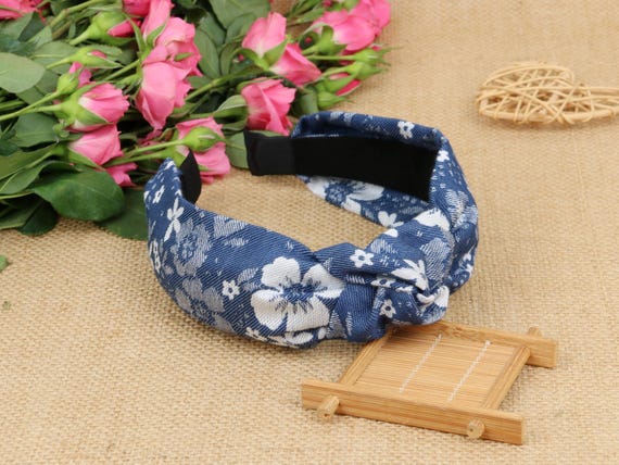 Blue Jacquard Denim Knotted Headband,denim Knotted Headband  display picture 2