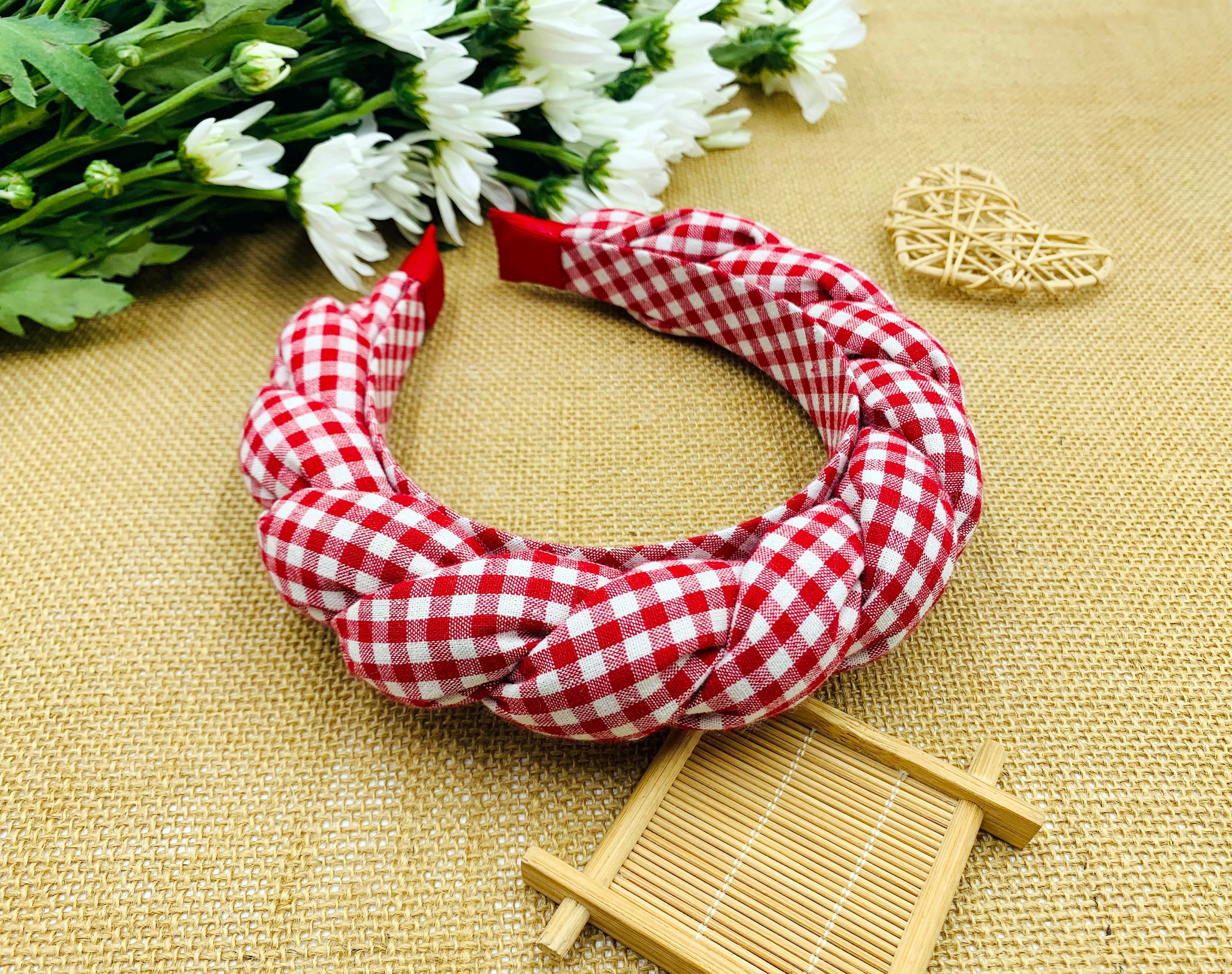 Doen Jeanie Cloth Padded Headband Hair Gingham Boho Black White Monday Head Scarf - Black Gingham – Monday Swimwear main image 4