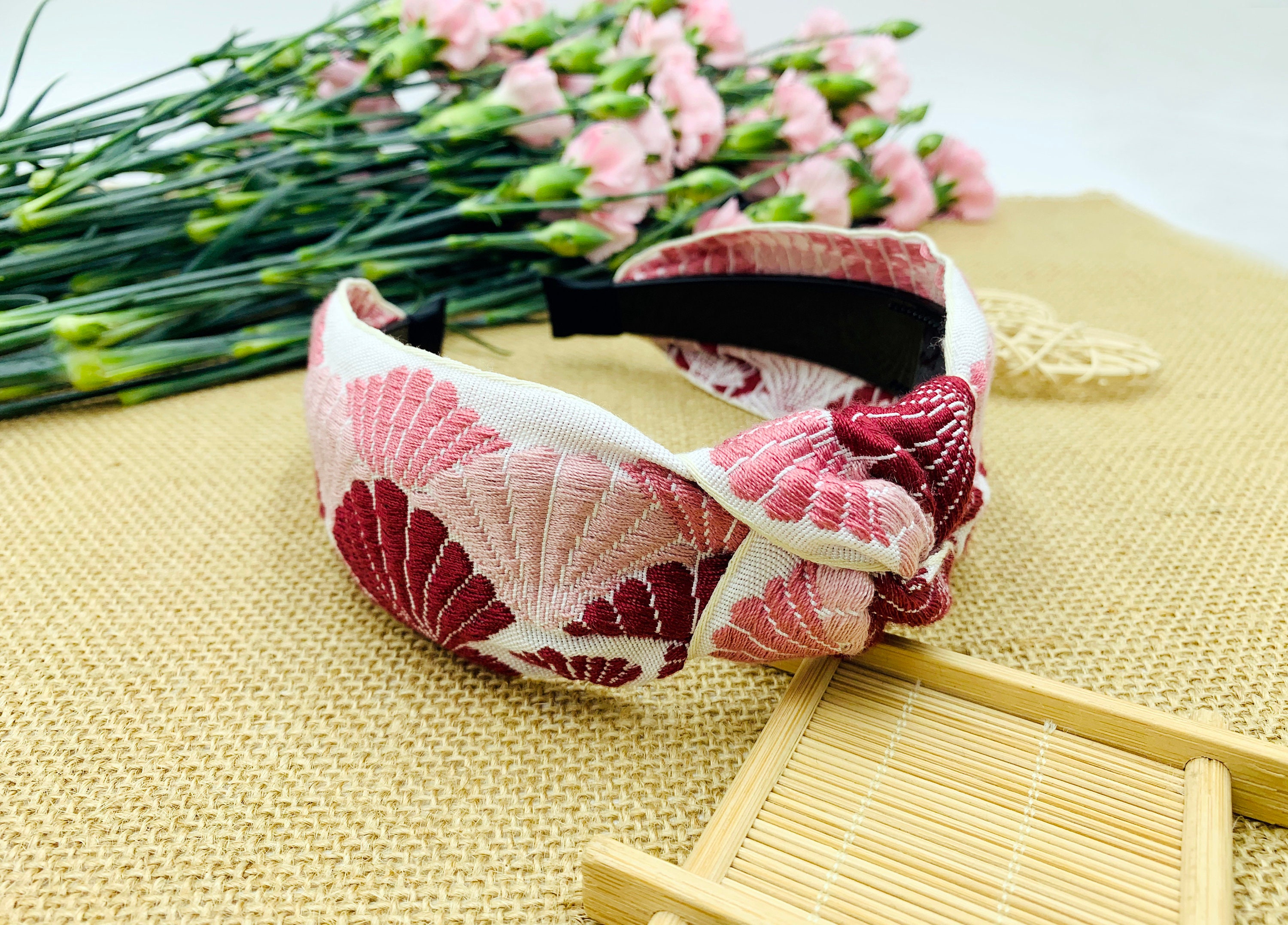 Wine red embroidery ribbon Knotted Headband,ribbon Headband,Original Boho Headband,Aliceband,stylish fashion hairband,Headbands for women