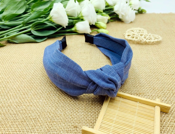 Blue Denim Wide Knotted Headband,stylish Fashion Hairband  display picture 3