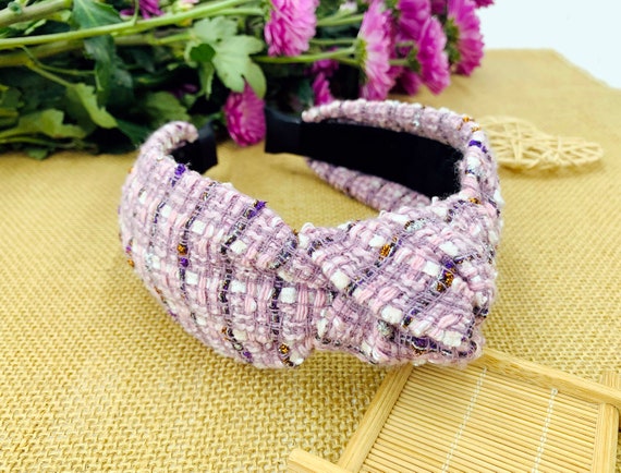 Pink Tweed Knotted Headband,wide Headband,stylish Fashion  display picture 2