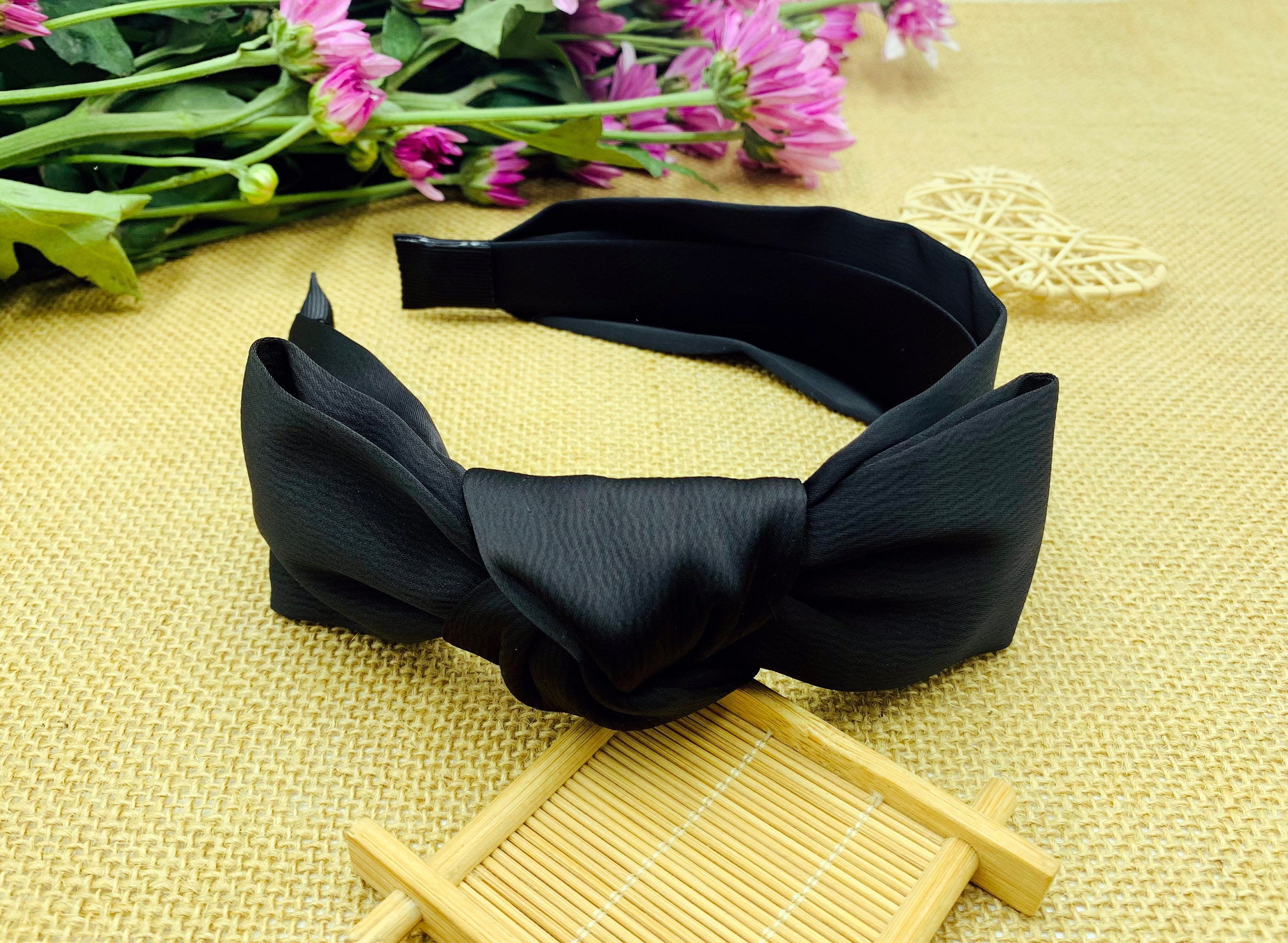 Black Satin Bow Headband,black Silky Satin Bow Knotted  display picture 1