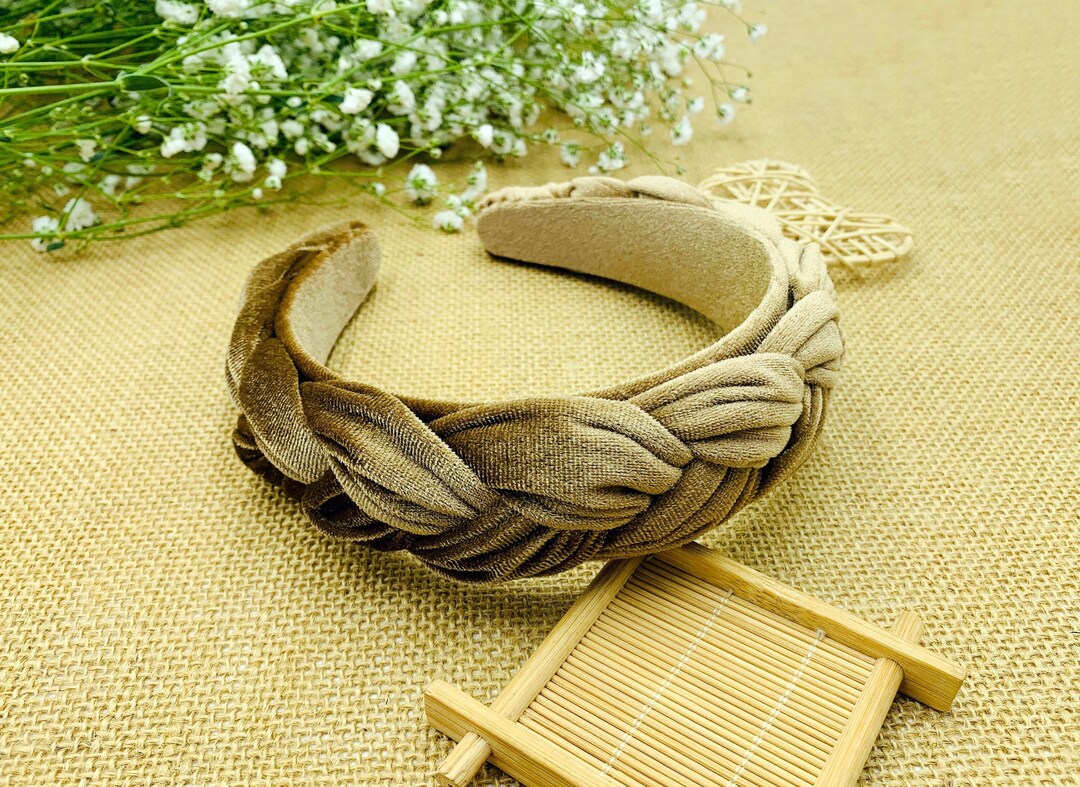 Brown Velvet Wide Braided Headband,brown Velvet Flock Deep Braided