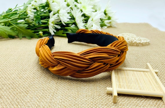 Caramel Pleated Satin Braided Headband,stylish Hairband  display picture 2