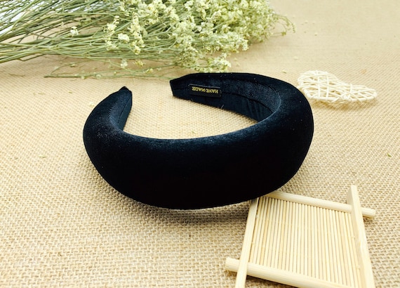 ブラックベルベットのパッド入りヘッドバンド、ボヘミアンヴィンテージ