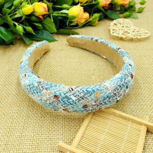 THICK HEADBAND IN PINK TWEED EMBELLISHED SEQUINS 406045