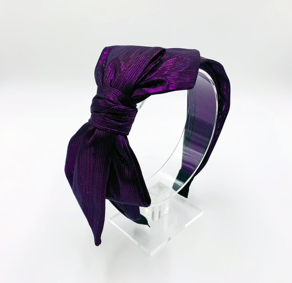 Purple Pleated Satin Big Bow Headband,Purple satin bow knotted headband,Headbands for women,Wide headband,Satin headband,side bow headband