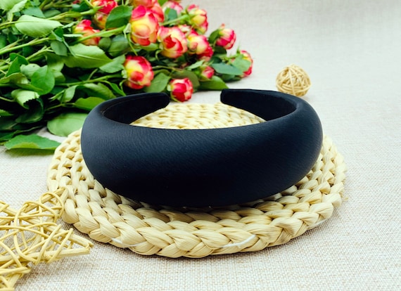 Black satin padded headband,Wide Headband,Alice band,boho headband,Satin headband,Matador Headband,Headbands for women, Padded Headband
