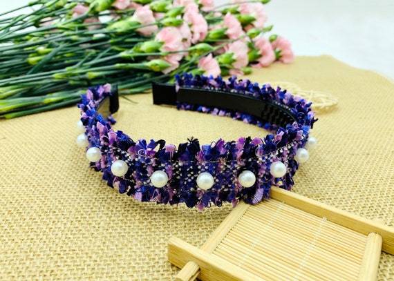 Lilac Tweed Headband Noellery Handmade Tweed 0.5” Headband main image 4