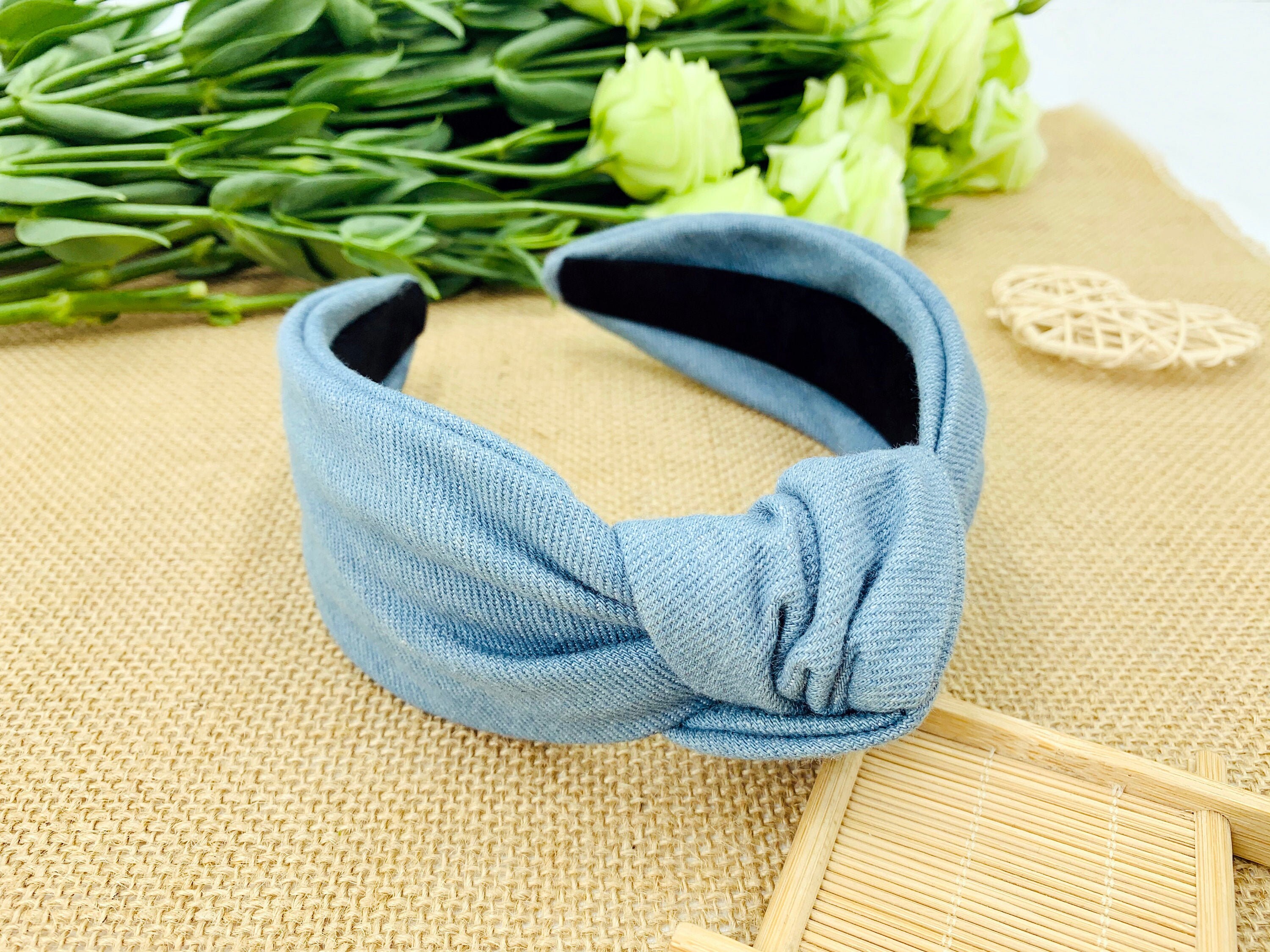 Rag & Bone Light Blue Denim Hairband Denim Jean fabric Bow Knot Elastic Fashion Headband for Women main image 3