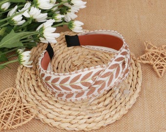 Coffee Vintage Ribbon Twisted Headband for women, Boho Headband, Ribbon Headband, Bohemian Headband, Aliceband, Retro Floral Headband