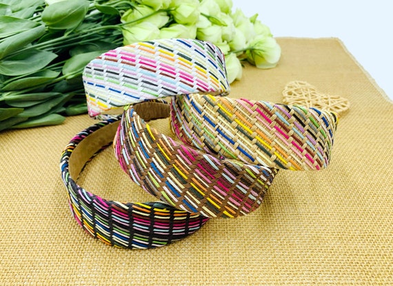 Colorful Stripes Straw Weaving Headband,headbands for Women 