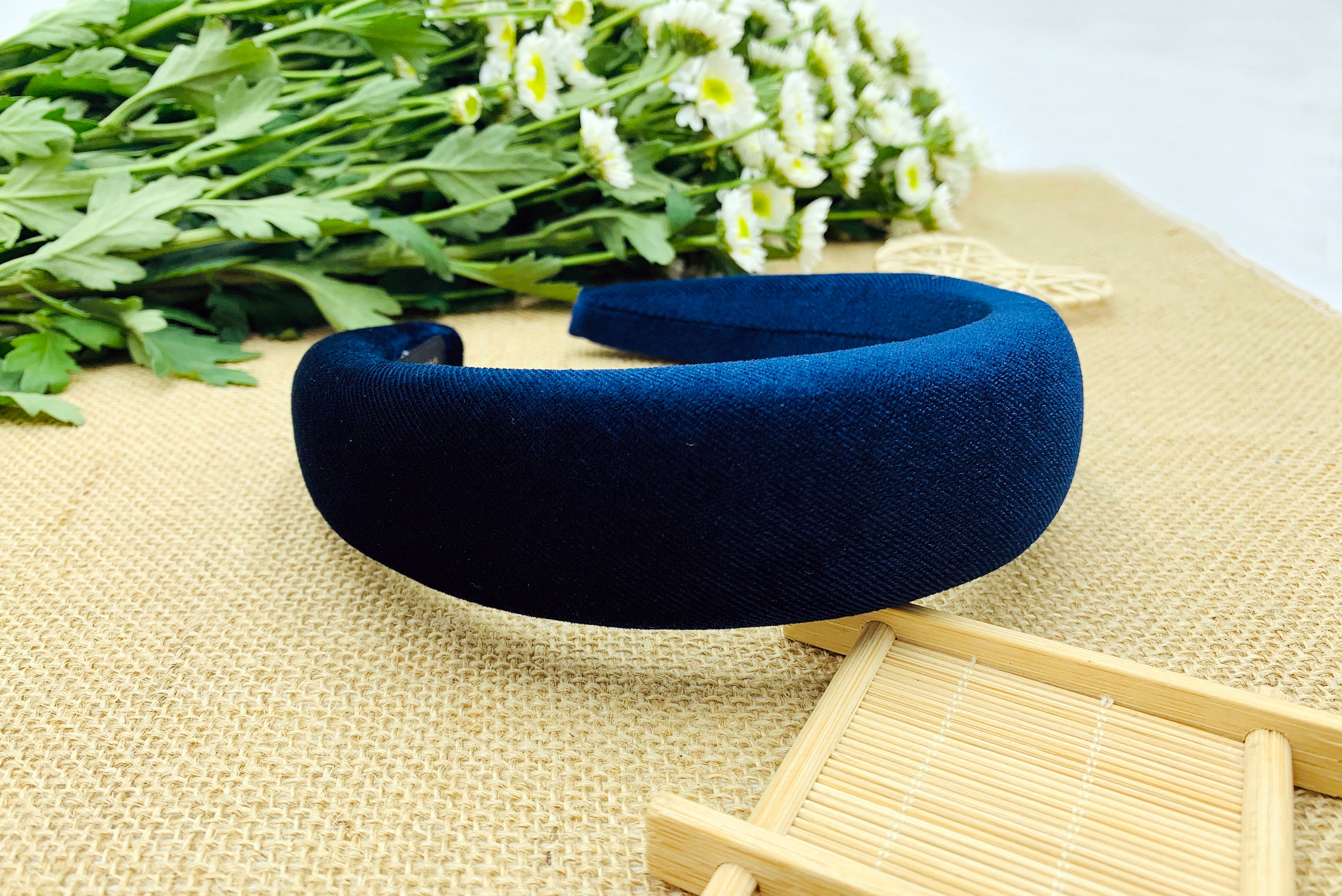 Navy Velvet Padded Headband,bohemian Vintage Style Headband  display picture 3