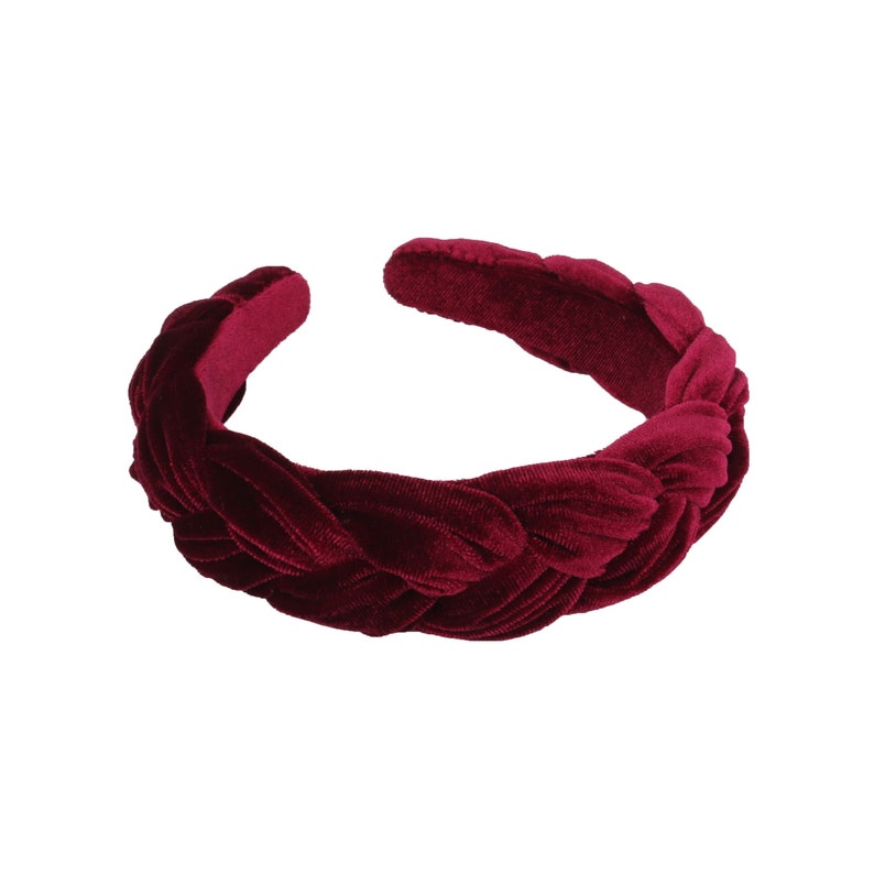 Wine red velvet wide braided headband,Wine red velvet flock deep braided headband,Alice headband,velvet padded headband,woven plait headband image 1