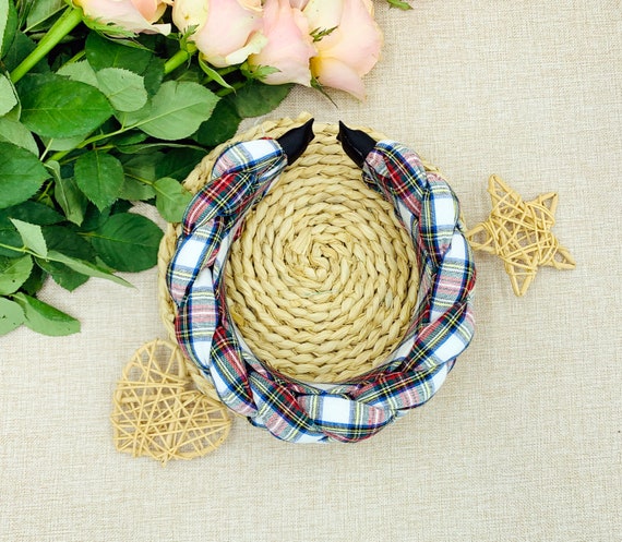 Plaid Print Braided Headband Preppy Christmas Plaid Headband | Slightly Top-padded  main image 4