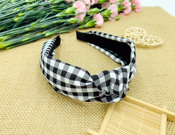 Vintage Stylish Plaid Headband! Buffalo Plaid Top Knot Headband Red Black & Gray 40 main image 4