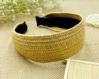 Beige straw weaving headband,headbands for women,bohemian headband,Wide Headband ,stylish fashion hairband,Raffia headband