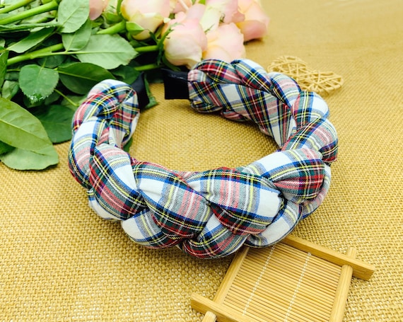 Green Christmas Plaid Padded Braided Headband,plaid Braided  display picture 2