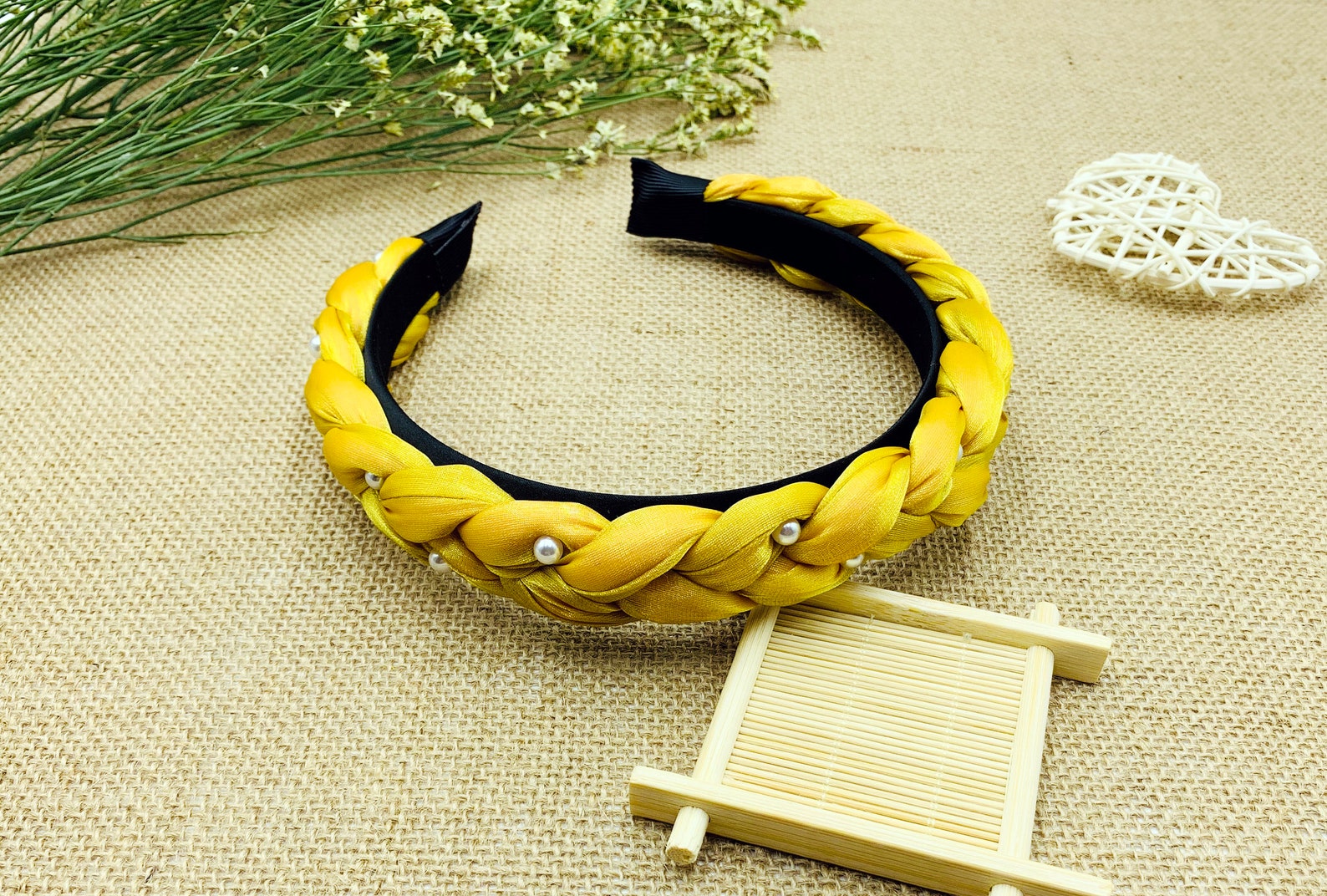 HASASERIES HS1063 Pearl Chiffon Diamond Headband