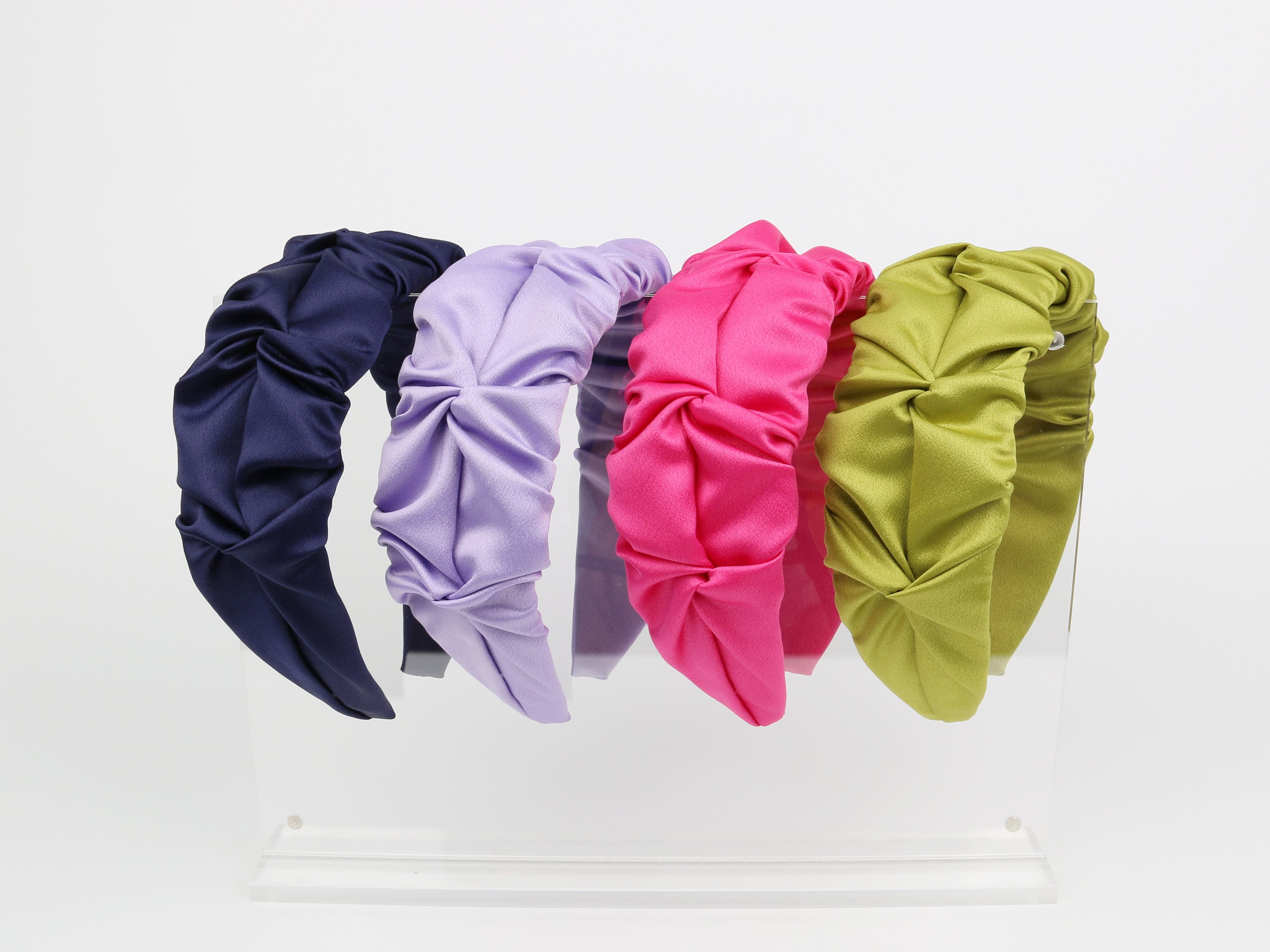 Hot Pink Satin Ruched Ruffle Headband,hot Pink Satin  display picture 2