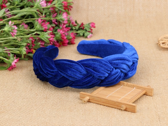 Royal Blue Velvet Wide Braided Headband,royal Blue Velvet  display picture 1