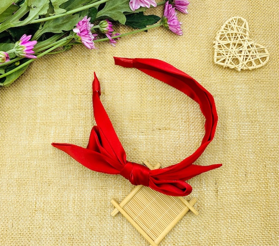 Red Satin Big Bow Headband,red Satin Bow Knotted Headband  display picture 1