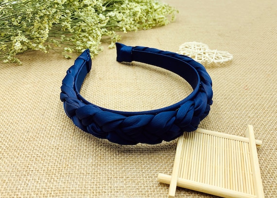 Navy Blue Satin Braided Headband,stylish Fashion Hairband  display picture 1