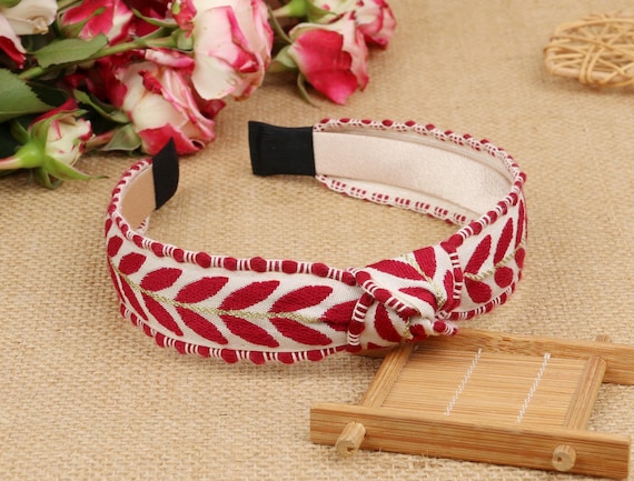 Vintage Ribbon Knotted Headband,Boho Headband,Red Ribbon Headband,Bohemian Headband,Aliceband,Retro Floral Headband,Headbands for women