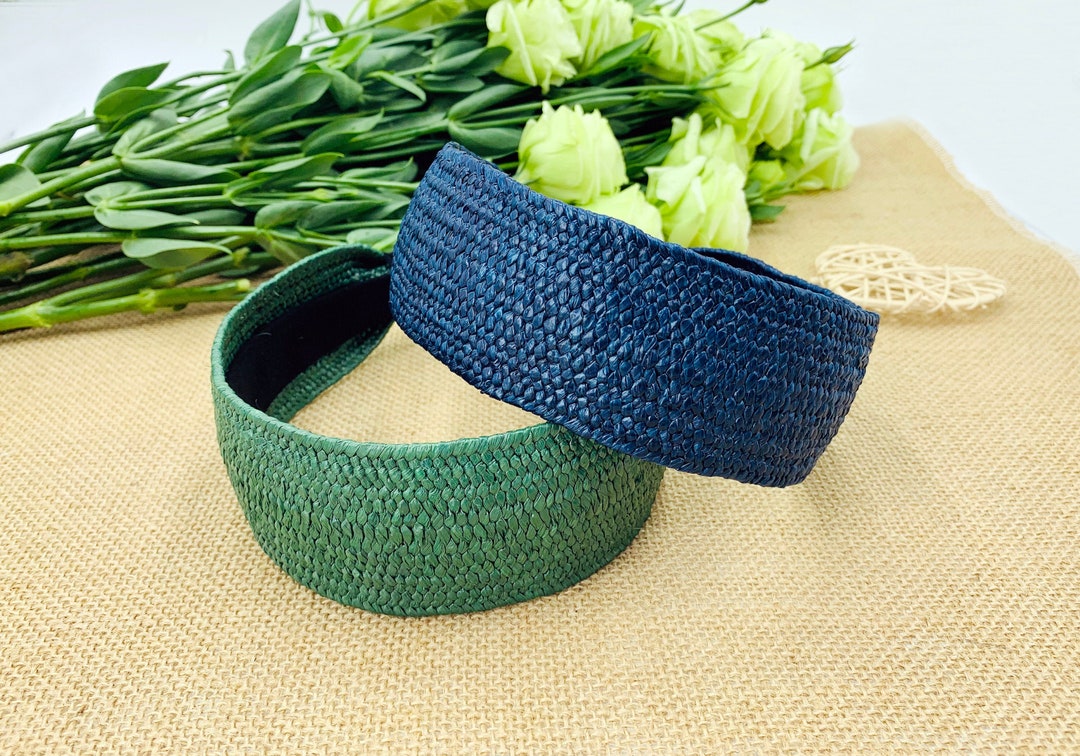 Green Straw Weaving Headband,headbands for Women,bohemian Headband,wide Headband,stylish Fashion