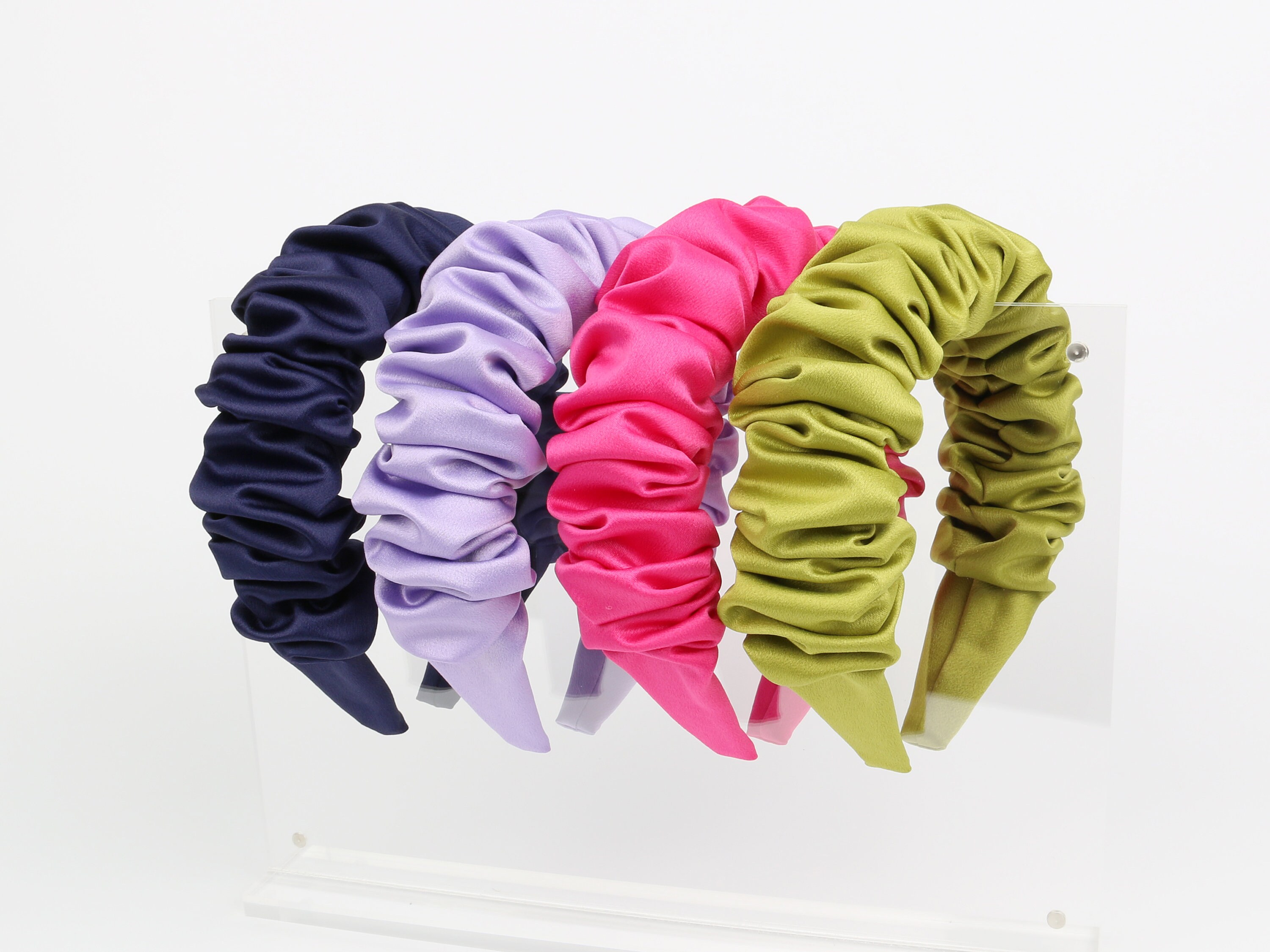 Hot Pink Satin Ruched Ruffle Headband,hot Pink Scrunchie  display picture 1