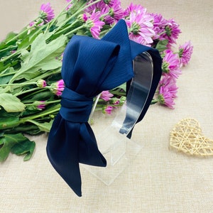Navy Blue Satin Big Bow Headband,Navy Blue satin bow knotted headband,Headbands for women,Wide headband,aliceband,side bow headband