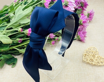 Navy Blue Satin Big Bow Headband,Navy Blue satin bow knotted headband,Headbands for women,Wide headband,aliceband,side bow headband