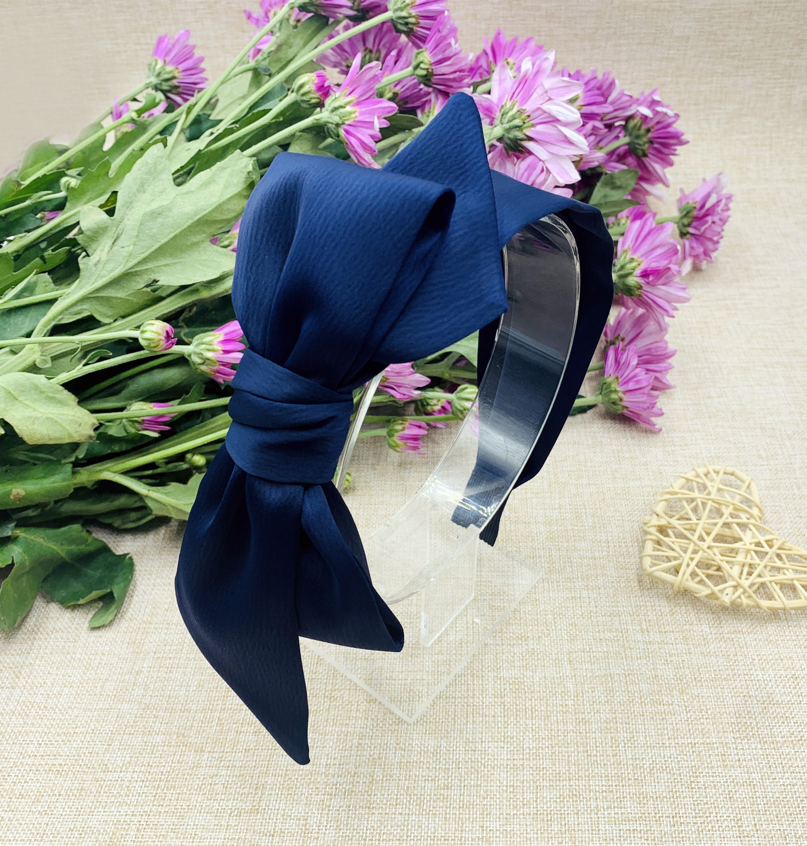 Navy Blue Satin Big Bow Headband,navy Blue Satin Bow Knotted 