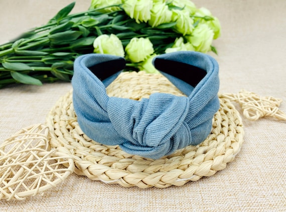 Stylish Denim Blue Headbands Blue Denim Bow Headband,denim Side Bow Knotted Headband  main image 4