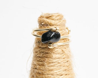 Bague en obsidienne femme Obsidienne noire véritable Bague en obsidienne en pierre noire Bague enroulée de fil Bague en pierres précieuses Bague enveloppante en obsidienne Bague réglable Guérison