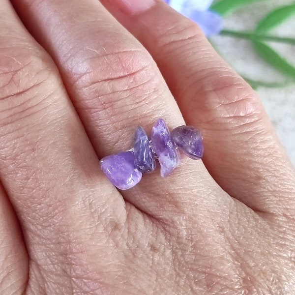 Amethyst ring, Wire wrapped ring, Amethyst adjustable ring, Amethyst gemstone ring, February stone ring, February stone ring, Raw stone ring