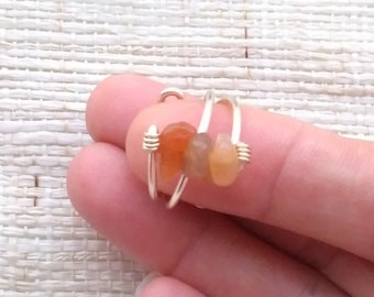 Carnelian stone ring, Orange stone ring, Carnelian ring women, Wire Wrapped Ring, Healing stone ring, Natural stone ring, Adjustable ring