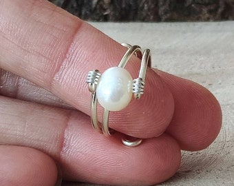 Natural Freshwater Pearl Ring, Adjustable Pearl Ring, Pearl Solitaire Ring, Gold Pearl Ring, Real Pearl Ring, Pearl Ring, Pearl Jewelry