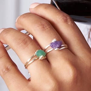 Gemstone ring for women, raw crystal rings, crystal ring, healing stone ring, wire wrapped crystal ring, adjustable rings, jade ring
