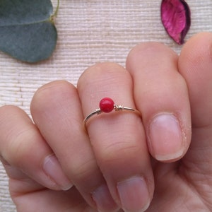 Dainty gold ring Gold coral ring Minimalist ring Tiny stone ring Thin boho ring Gold delicate ring Coral stone ring Dainty jewelry present