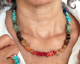 7 Chakra crystal necklace, Meditation necklace. 7 Chakra stone necklace, Natural gemstone seven chakra, Yoga jewelry, Gift for yogi