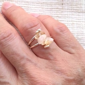 Citrine crystal ring, Three gemstone ring, Adjustable stone ring, Citrine stone ring for women, Citrine stone ring, November birthstone ring