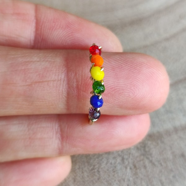 LGBT rainbow ring, Rainbow ring, Gay pride ring, Tiny minimalist ring, Wire wrapped ring, Silver plated wire ring, Gold plated wire ring