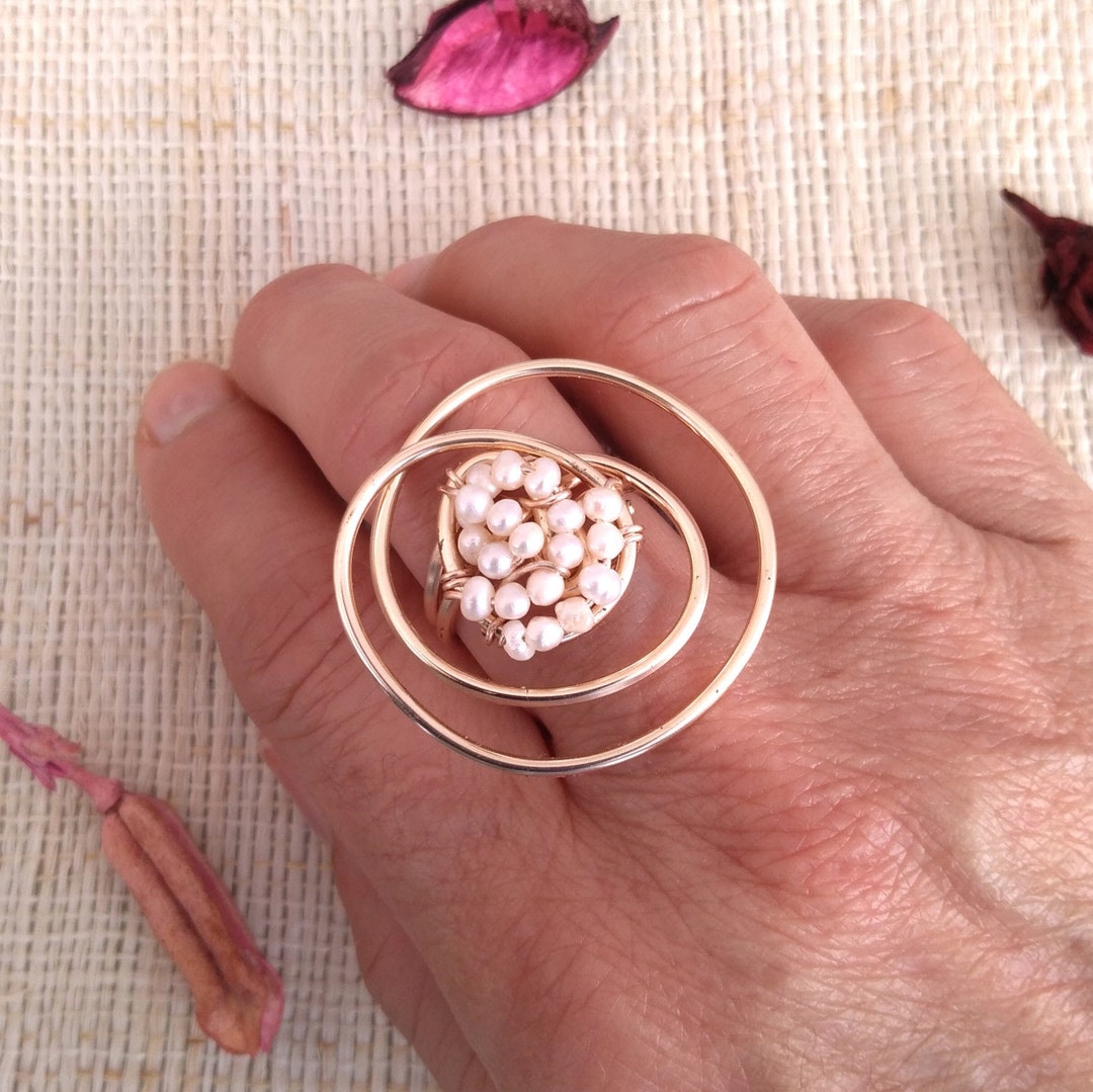 Pearl Statement Ring, Large Ring for Women, Natural Pearl Ring