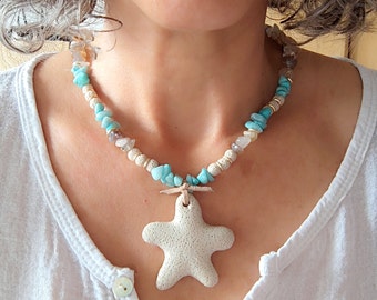 Starfish pendant necklace, Summer necklace for women, Summer starfish necklace, Beach necklace women, Starfish necklace, Ocean necklace